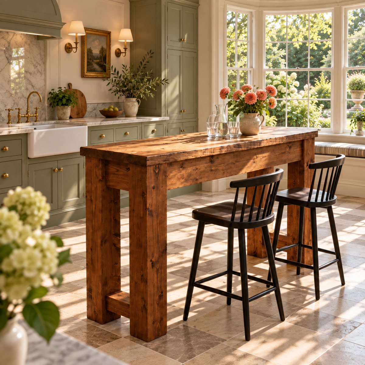 Canyon Walnut Colour Solid Wood Table / Breakfast Bar / Console Unit