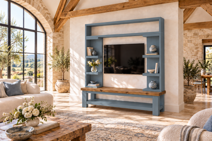 Cavendish Blue Media Wall Unit with TV Stand & Shelving Solid Wood