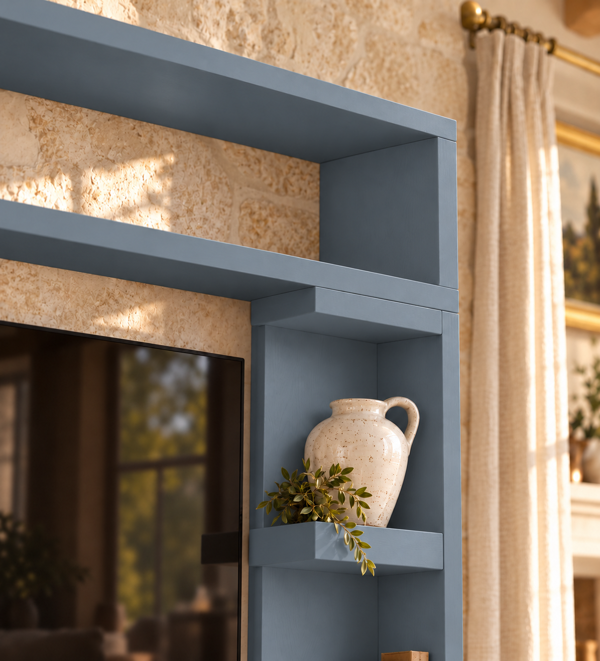 Cavendish Blue Media Wall Unit with TV Stand & Shelving Solid Wood