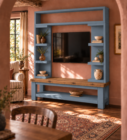 Cavendish Blue Media Wall Unit with TV Stand & Shelving Solid Wood
