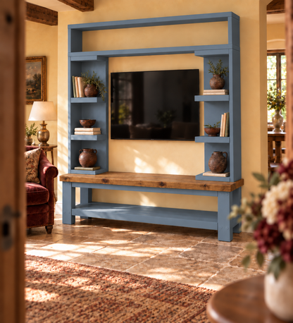 Cavendish Blue Media Wall Unit with TV Stand & Shelving Solid Wood