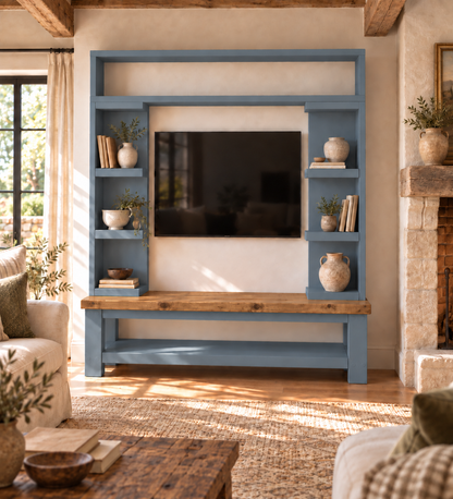 Cavendish Blue Media Wall Unit with TV Stand & Shelving Solid Wood