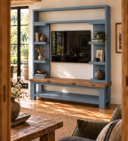 Cavendish Blue Media Wall Unit with TV Stand & Shelving Solid Wood