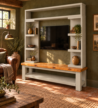 Cavendish Cashmere Media Wall Unit with TV Stand & Shelving Solid Wood