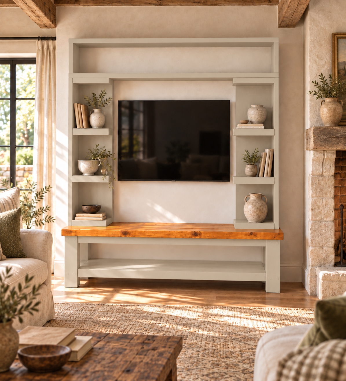 Cavendish Cashmere Media Wall Unit with TV Stand & Shelving Solid Wood