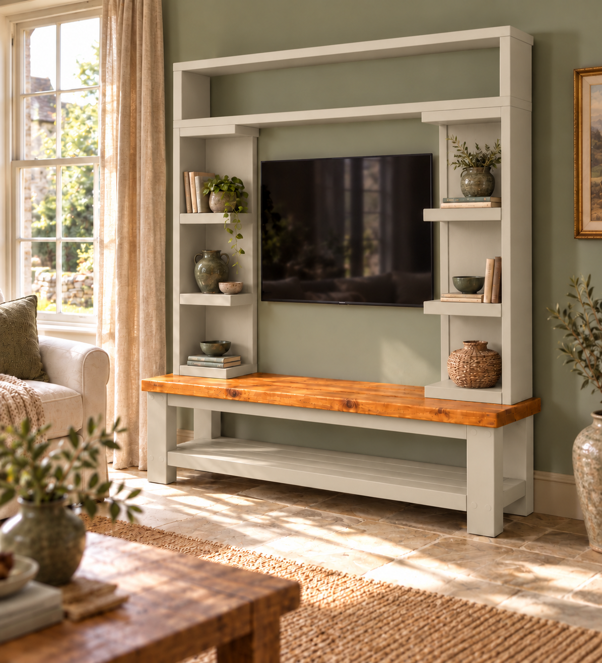 Cavendish Cashmere Media Wall Unit with TV Stand & Shelving Solid Wood