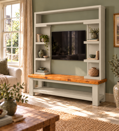 Cavendish Cashmere Media Wall Unit with TV Stand & Shelving Solid Wood