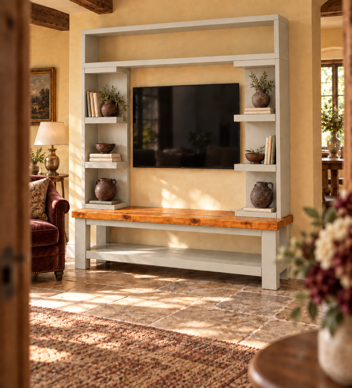 Cavendish Cashmere Media Wall Unit with TV Stand & Shelving Solid Wood