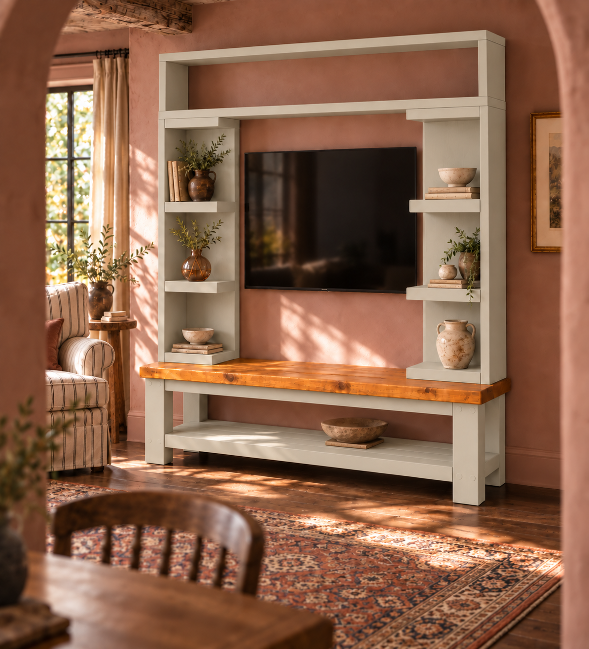 Cavendish Cashmere Media Wall Unit with TV Stand & Shelving Solid Wood