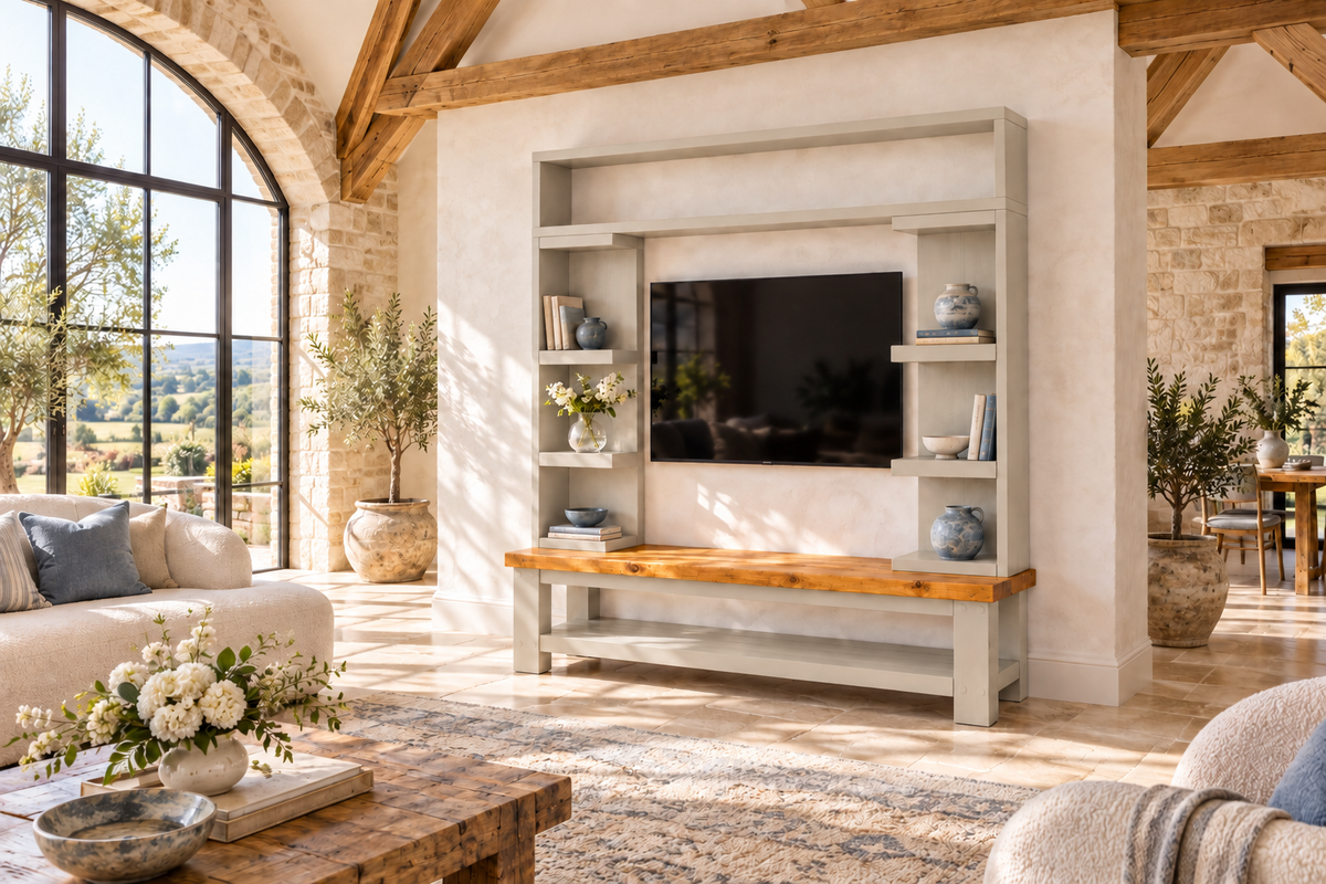 Cavendish Cashmere Media Wall Unit with TV Stand & Shelving Solid Wood