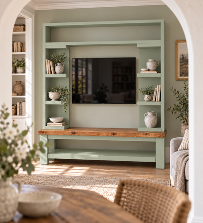 Cavendish Light Green Media Wall Unit with TV Stand & Shelving Solid Wood