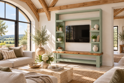 Cavendish Light Green Media Wall Unit with TV Stand & Shelving Solid Wood