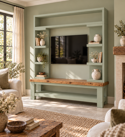 Cavendish Light Green Media Wall Unit with TV Stand & Shelving Solid Wood