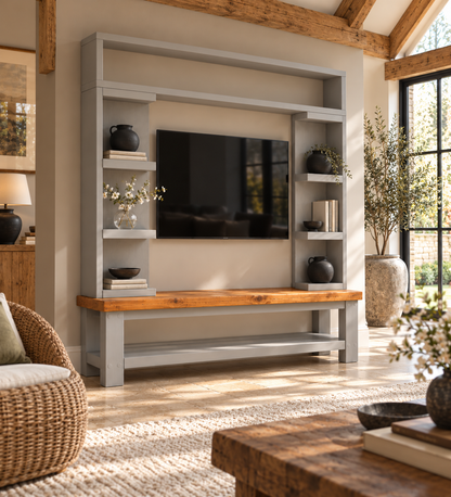 Cavendish Light Grey Media Wall Unit with TV Stand & Shelving Solid Wood