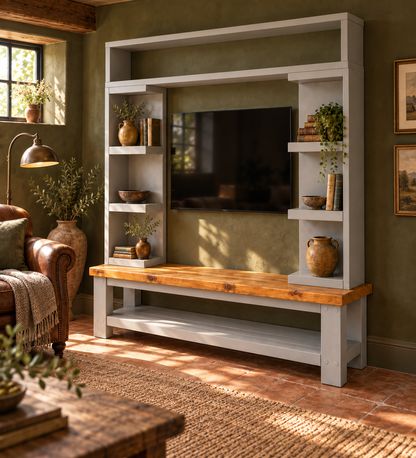 Cavendish Light Grey Media Wall Unit with TV Stand & Shelving Solid Wood