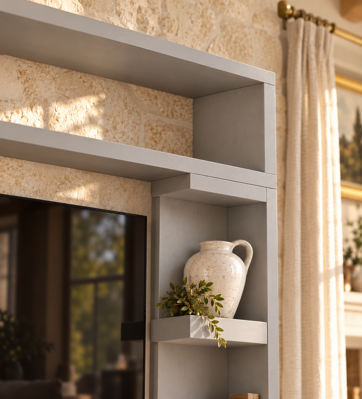 Cavendish Light Grey Media Wall Unit with TV Stand & Shelving Solid Wood
