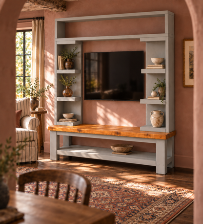 Cavendish Light Grey Media Wall Unit with TV Stand & Shelving Solid Wood