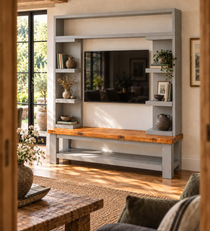 Cavendish Light Grey Media Wall Unit with TV Stand & Shelving Solid Wood