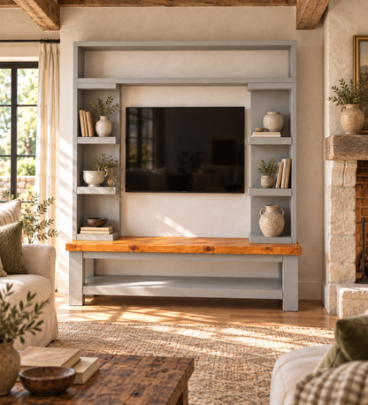 Cavendish Light Grey Media Wall Unit with TV Stand & Shelving Solid Wood
