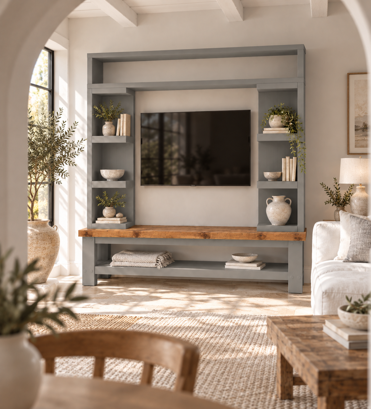Cavendish Medium Grey Media Wall Unit with TV Stand & Shelving Solid Wood