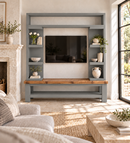 Cavendish Medium Grey Media Wall Unit with TV Stand & Shelving Solid Wood