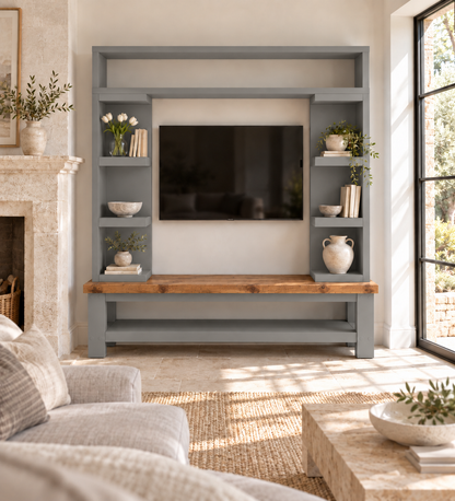 Cavendish Medium Grey Media Wall Unit with TV Stand & Shelving Solid Wood