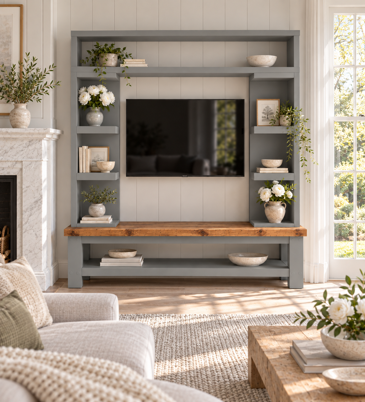 Cavendish Medium Grey Media Wall Unit with TV Stand & Shelving Solid Wood