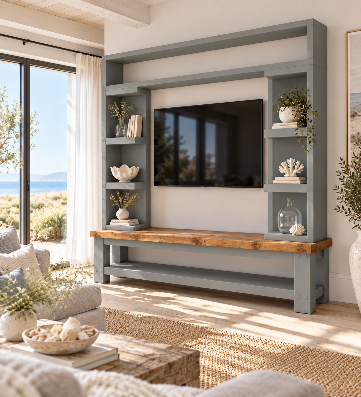 Cavendish Medium Grey Media Wall Unit with TV Stand & Shelving Solid Wood