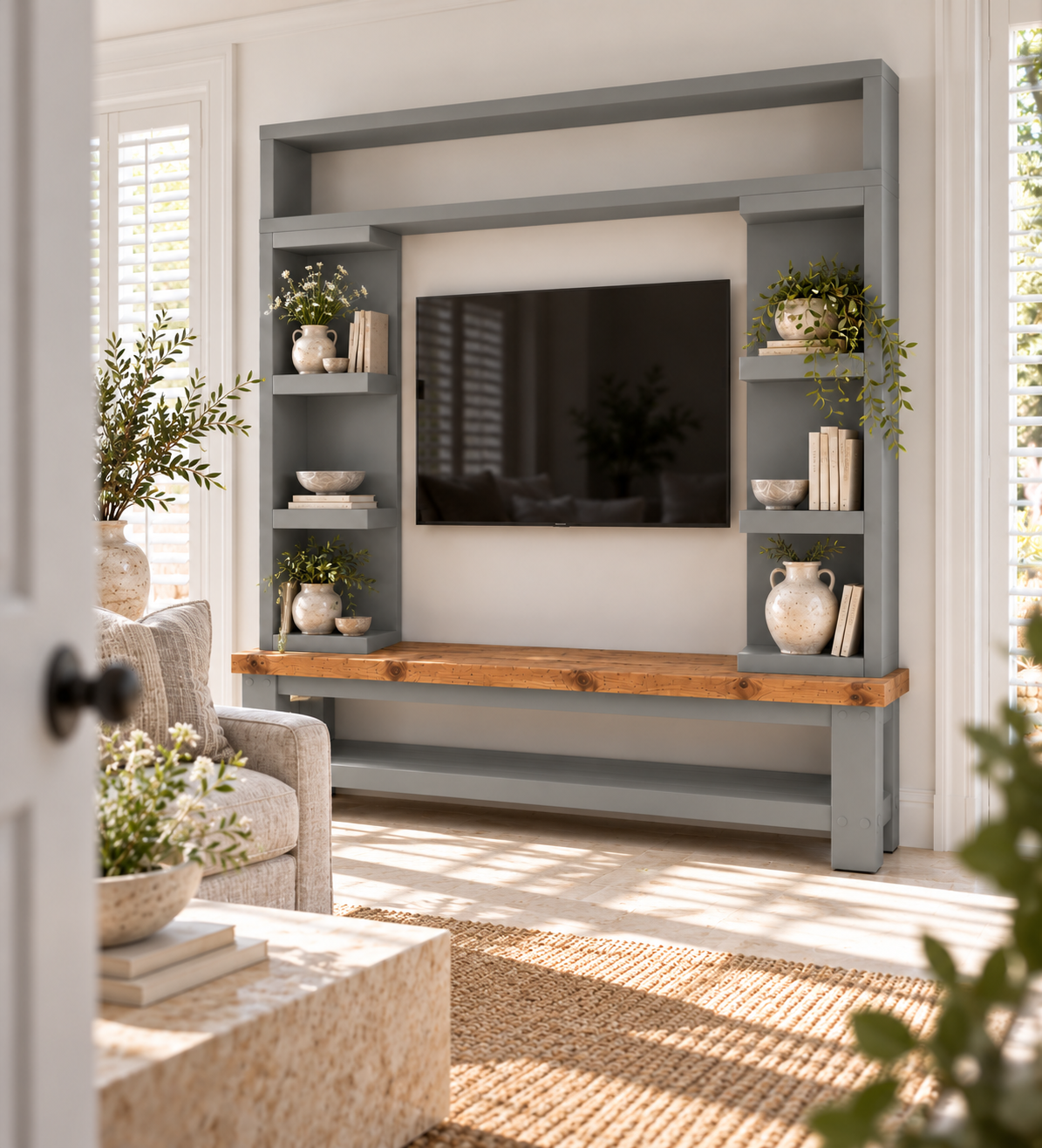 Cavendish Medium Grey Media Wall Unit with TV Stand & Shelving Solid Wood