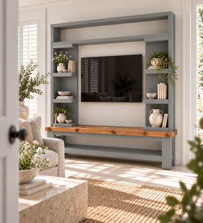 Cavendish Medium Grey Media Wall Unit with TV Stand & Shelving Solid Wood