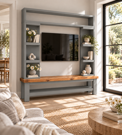 Cavendish Medium Grey Media Wall Unit with TV Stand & Shelving Solid Wood