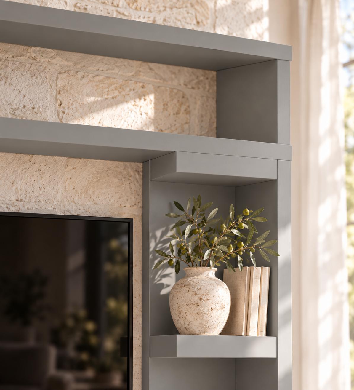 Cavendish Medium Grey Media Wall Unit with TV Stand & Shelving Solid Wood