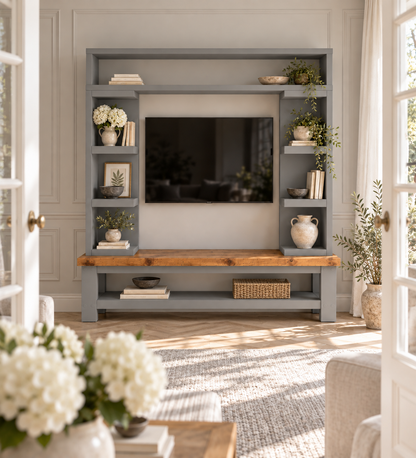 Cavendish Medium Grey Media Wall Unit with TV Stand & Shelving Solid Wood