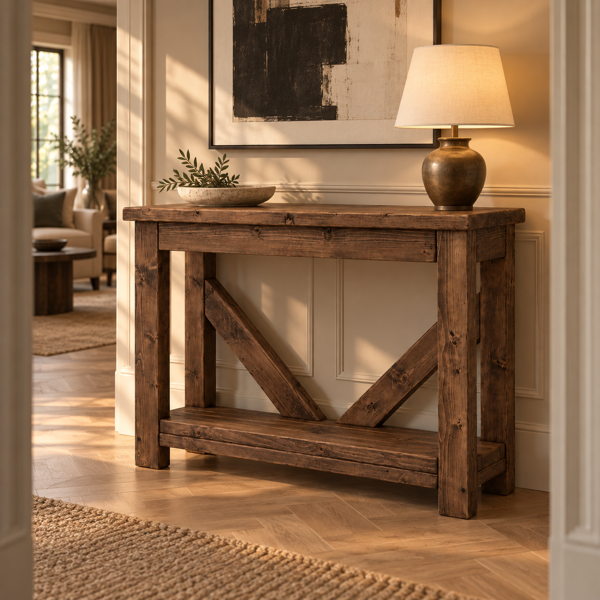 Cera Walnut Colour Console Table With V Back