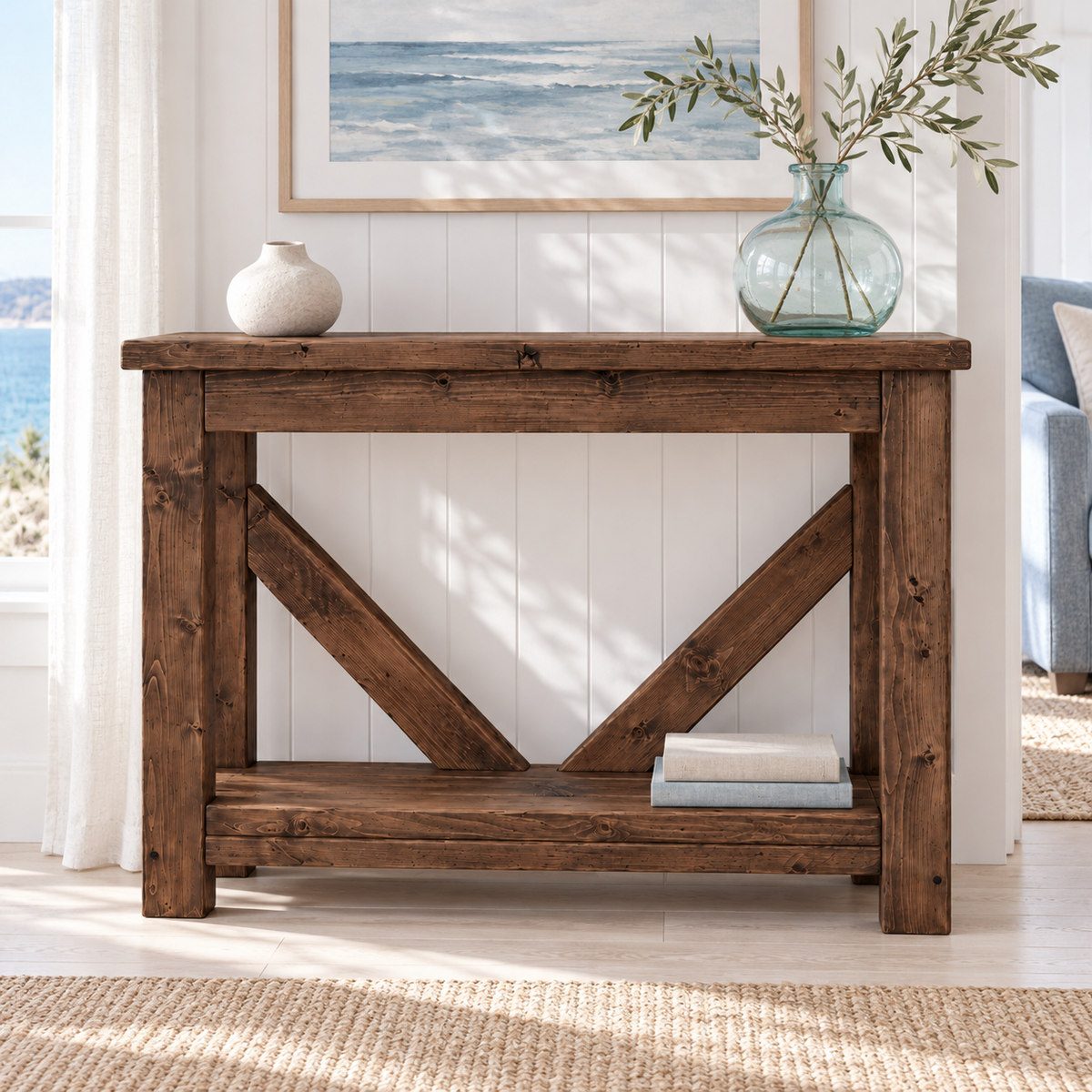 Cera Walnut Colour Console Table With V Back