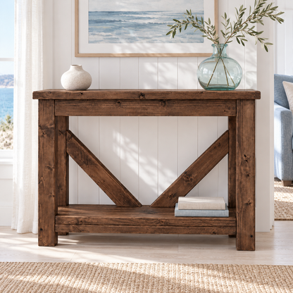 Cera Walnut Colour Console Table With V Back