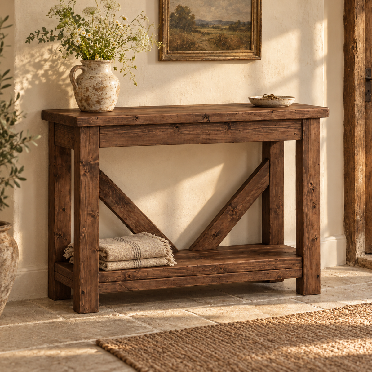 Cera Walnut Colour Console Table With V Back