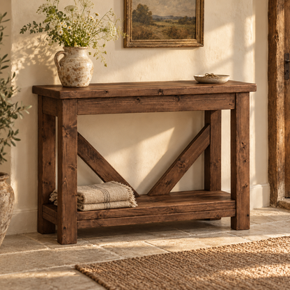 Cera Walnut Colour Console Table With V Back
