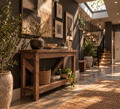 Cera Walnut Colour Console Table With V Back