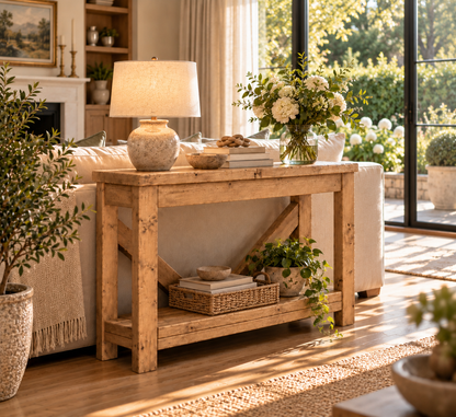 Cera Light Oak Colour Console Table With V Back