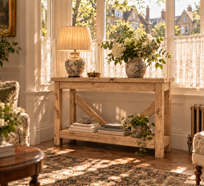 Cera Light Oak Colour Console Table With V Back