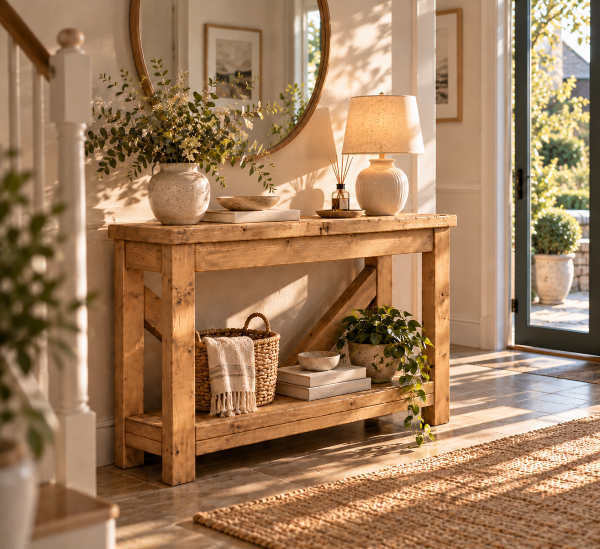 Cera Light Oak Colour Console Table With V Back