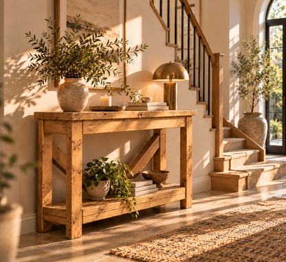 Cera Light Oak Colour Console Table With V Back