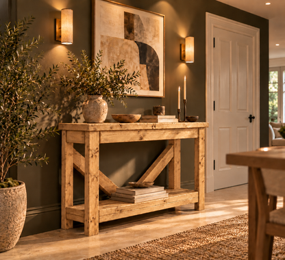 Cera Light Oak Colour Console Table With V Back