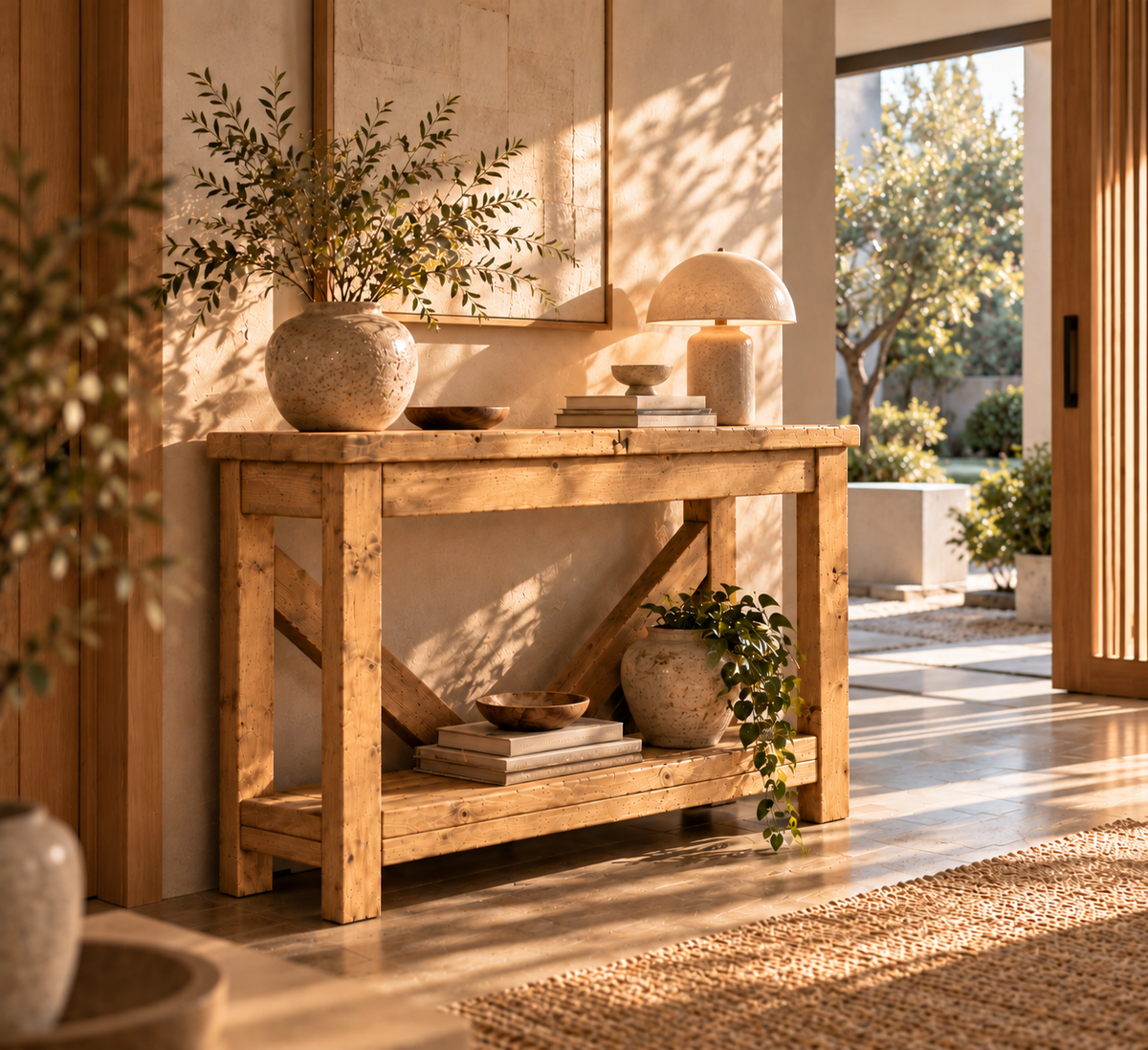 Cera Light Oak Colour Console Table With V Back