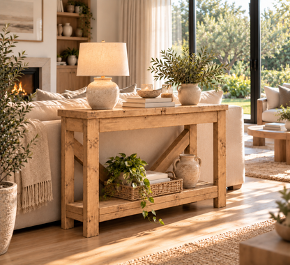 Cera Light Oak Colour Console Table With V Back