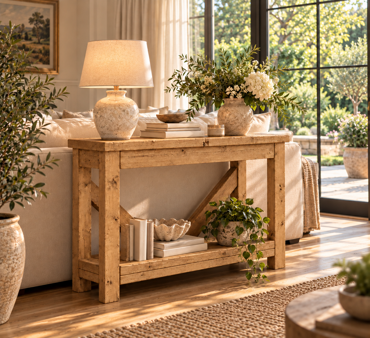 Cera Light Oak Colour Console Table With V Back