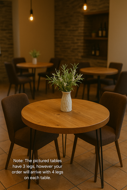 Round Solid Wood Tables With Hairpin Legs For Cafes and Restaurants Hospitality (Bulk Order)