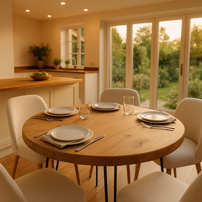 Solid Oak Round Dining Table With Hairpin Legs