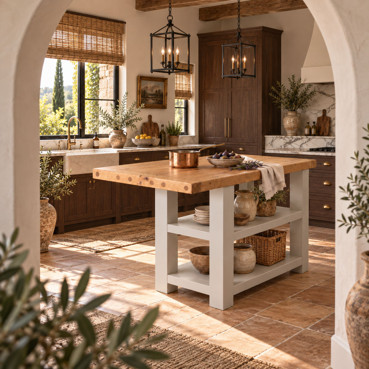 DUNSMERE Light Grey Kitchen Island With Overhang / Breakfast Bar / Rustic Island
